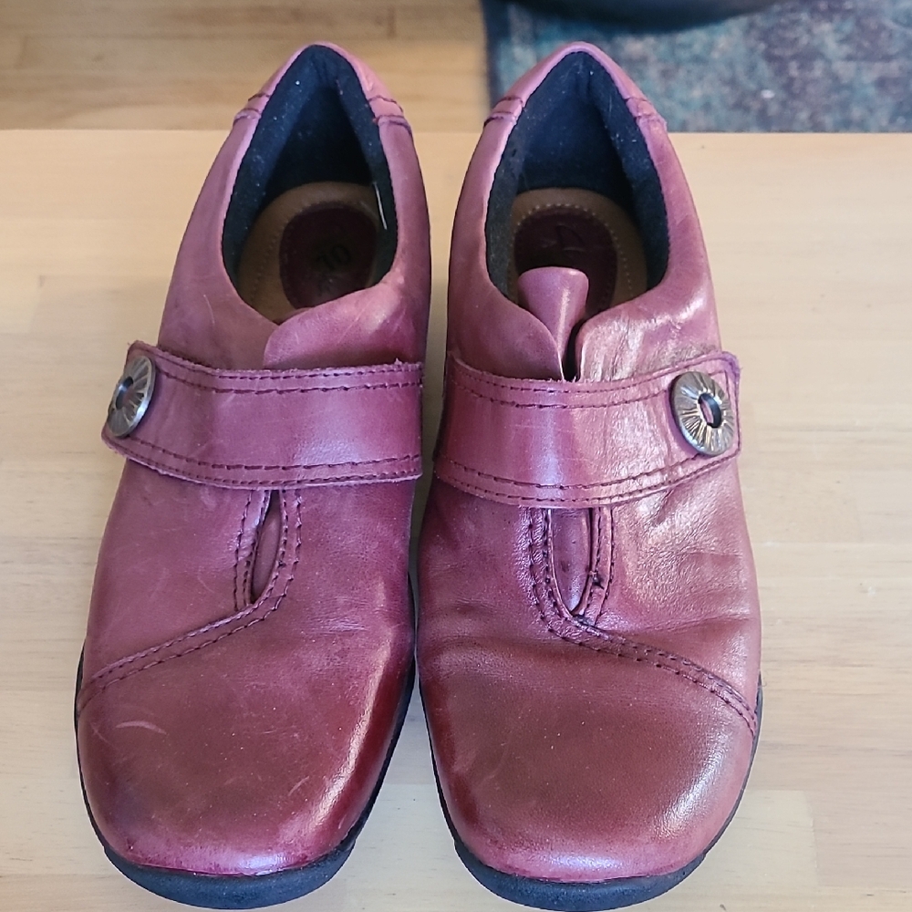 Clarks Burgundy Leather Slip-On Shoes